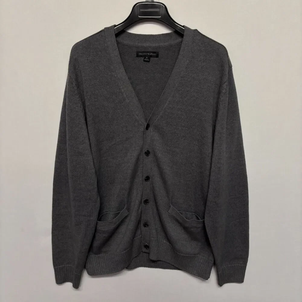 Tricots St Raphael Men Cardigan Sweater Size XL X-Large Gray FA23 D129 -14